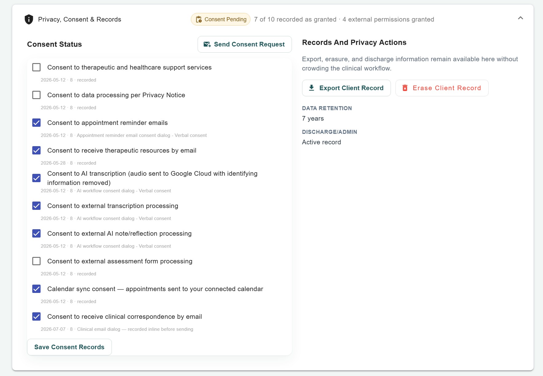 Privacy Consent and Records